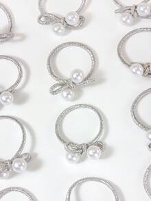 10pcs Sweet & Cool Silver Bowknot Elastic Hair Ties, Pearl Thumb Hair Rings, Cute Korean Style Hair Scrunchies, Non-Damaging Ponytail Holders, Fashion Hair Accessories For Girls, Daily & Party - Silver - View 7