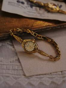 1pc New Vintage French Style Gold Small Dial Women's Watch, Fashion Minimalist Delicate Luxury Elegant Petite Waterproof Bracelet Quartz Watch, Suitable For Daily Wear, Formal Events And Other Occasions To Decorate The Wrist - 金色 - 查看 1