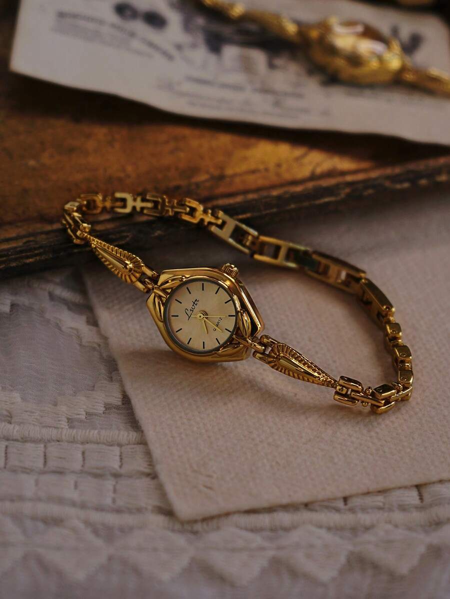 1pc New Vintage French Style Gold Small Dial Women's Watch, Fashion Minimalist Delicate Luxury Elegant Petite Waterproof Bracelet Quartz Watch, Suitable For Daily Wear, Formal Events And Other Occasions To Decorate The Wrist - 金色 - 查看 1