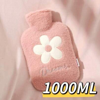 زجاجة ماء ساخن بغطاء قماشي قابل للإزالة سعة 1000 مل/30.27 أونصة، من البولي فينيل كلوريد بتصميم سميك للتدفئة اليدوية، تصميم تدفئة شتوي محمول، خيارين للألوان