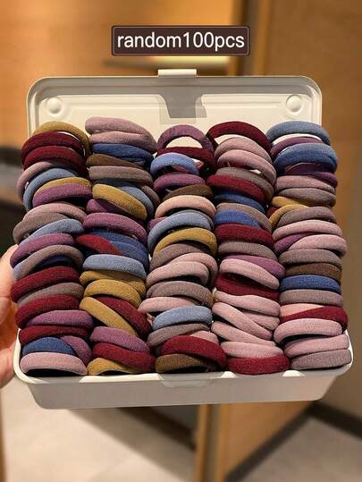 100pcs/Pack Women's Solid Color Elastic Hair Bands, Gentle Care For Hair, Versatile For Casual Ponytail & Braid Hairstyles, Suitable For Daily Wear, All Season Accessory, Great For Back To School Hair Accessories