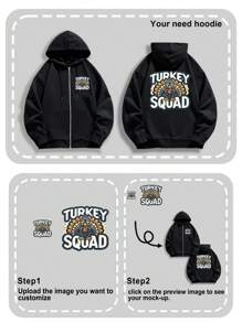 Personalized Men's Zip-Up Hoodie - Customizable Fun Hoodies With Your Logo And Photos Printed On The Front And Back, Including Christmas Trees, Family Photos, Halloween Pumpkins, Ghosts, Goblins, Thanksgiving Turkeys, Dance Group Logos, Work Uniform Logos, Advertising Prints, School Uniform Designs, Black Zip-Up Cardigans, Fall And Winter Clothing, And More. Customizable With Thermal Lined, Kangaroo Pockets, And Drawstring For Family, Pets, And Friends. - Black - View 3