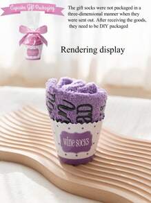 1 Paar kreative personalisierte Geschenksocken, rosa Schleifensocken, Kuchensocken, Korallfleecestrümpfe, rutschfeste Hausstrümpfe, Damen Mittellange Socken, Paar-Socken