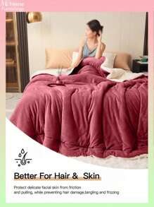 1 件勃艮第牛奶丝绒和羔羊毛混纺双层绗缝超柔软传统法兰绒珊瑚绒毛毯，适用于沙发、办公室、卧室、旅行和露营，多功能四季毛毯，可机洗，适合男孩、女孩、学生宿舍 - 酒紅色 - 查看 5