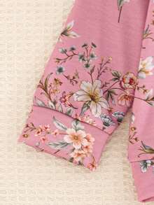 女婴花卉印花长袖圆领卫衣和粉色直筒裤两件套，秋冬 - 粉色 - 查看 5