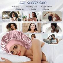 1pc Mulberry Silk Sleep Cap, Satin Hair Wrap, Soft Elastic Waist Mulberry Silk Pajamas, Silk Hair Turban Suitable For Curly Hair  Home Bathroom Decor Fall Decor Back To School - 皮粉色 - 查看 7