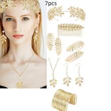 4 件/3 件希腊女神风格服装和配饰套装，包括叶形皇冠、头带、手镯、耳环、新娘头饰万圣节 - 彩色 - 查看 17