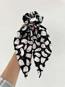 1pc/2pcs Halloween Elements Ghost, Pumpkin Head Print Long Scrunchie, Ponytail Holder Hair Accessories, Suitable For Women Holiday Party Decorations, Bohemian Street Style ,Head Piece