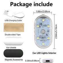 2PCS/Package Automotive LED Lighting - Home With 6 Bright LED Beads, USB Rechargeable Interior Light, Portable Car/Truck/RV Interior Decoration Reading Light, Glove Box Light, Center Console And Lower Seat Interior Lighting