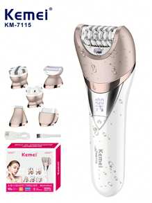 Kemei KM-7115 6-In-1 Multifunctional Electric Hair Removal Device | IPX6 Waterproof Hair Removal Equipment, With Facial Cleansing, Eyelash Trimming, Massage, And Exfoliation Functions | Wireless Portable Travel Set, Halloween, Christmas Gift
