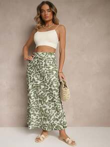 High-Waisted Viscose Leopard Print Elegant Skirt