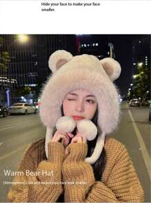 1 件女士毛绒熊耳帽，可爱，防风，保暖，2020-2025 年秋冬新款冬季服装 - 彩色 - 查看 9