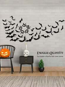 120 piezas de decoraciones de Halloween, pegatinas de murciélagos negros, calcomanías de murciélagos 3D, decoraciones para fiestas, pegatinas de pared para ambientación de escena