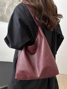 大容量时尚 Ankla 红色时尚通勤手提包，适合女士，二合一单肩和腋下托特包，用途广泛，2025 年秋冬新品 - 酒紅色 - 查看 3