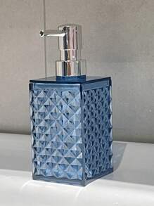 4 pezzi Set di accessori da bagno eleganti blu geometrici - Comprende dispenser per sapone, porta spazzolino, bicchiere per spazzolino, bottiglia per lozione e scatola colorata - Perfetto come regalo di inaugurazione della casa, set di decorazione per il bagno | Decorazione bagno moderna | Organizer da bagno con finitura lucida in scatola regalo
