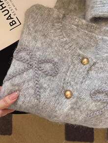 Autumn/Winter Bow Embroidered Wool Cardigan Sweater Jacket, Suitable For Daily Wear, Outdoor, And Dates
