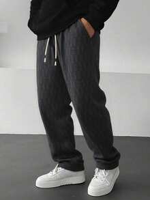 1 件男士宽松阔腿纯色休闲裤，适合所有季节的日常穿着 - 黑色 - 查看 6