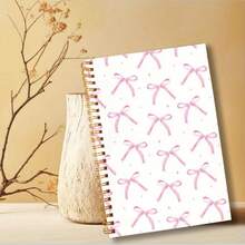 1本5.5*8.3英寸粉色蝴蝶结螺旋笔记本，学院风，可爱粉色办公用品，送给女性的完美礼物，螺旋装订，饰有粉色蝴蝶结和圆点细节 - 1pc - 查看 6
