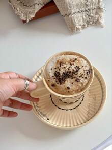 1 set 200 ml Tasse à café et soucoupe en céramique blanche vintage avec orchidée, verrerie en céramique rétro japonaise, assiette à dessert à rayures verticales, vaisselle de maison, tasse à thé et soucoupe en céramique vieillie cuite au four, mug à fleurs d'orchidée blanche, élégante tasse à café et soucoupe pour le thé de l'après-midi, assiette noix de coco