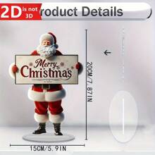 1 Piece 2D Merry Christmas Santa Claus Desktop Decoration, With Festive Slogan - Versatile Holiday Decor For Home And Office, Including Display Base Creative Decoration - 1個 - 查看 4