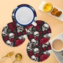 2 件/4 件/6 件万圣节骷髅和花卉图案硅胶杯垫，家居装饰，万圣节礼物，万圣节装饰，适用于餐桌、咖啡吧、四季装饰、可洗餐垫、房间装饰、杯垫、饮料垫、沥水垫、厨房餐桌垫、室内外派对装饰、家居装饰、理想礼物 - 彩色 - 查看 12