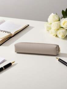 Ins Minimalist Stationery PU Leather Pencil Case, Multi-Functional Cute Girl Style Cosmetic Brush Storage Bag