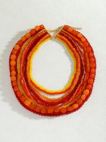 1 件波西米亚风格天然宝石和彩色手工串珠项链，欧美优雅多层锁骨链，适合大型聚会、派对、音乐节，时尚百搭