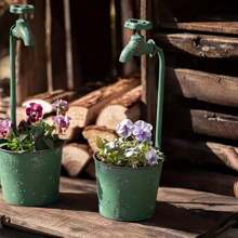 1 件铁艺花盆制作器，绿色铁艺水龙头花盆，复古铁艺花盆，创意阳台、花园、户外庭院装饰