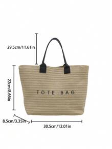 大容量休闲度假草编手提包，简约优雅女士单肩手提包 - 黑色 - 查看 11