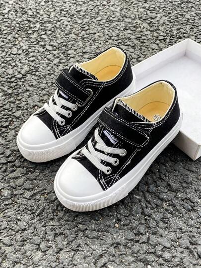 OPOEE Białe płócienne buty, trampki za kostkę, dziecięce płócienne buty, koreański styl na wiosnę i jesień, prosty design, buty dla chłopców i dziewcząt, modne niskie sznurowane buty sportowe, klasyczne niskie płócienne buty, codzienne sportowe buty do jazdy na deskorolce dla dzieci