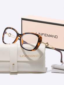 LINFEMAND LNFEMAND Fashion Oval Cat Eye Frame Contrast Color Glasses Design Metal Flower Arm Everyday Commute Elegant Date Office Non-Prescription Holiday Gift - Clear - View 16