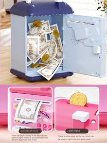 Mehrere Stile und Farben verfügbar, Box-Typ ATM Sparschwein Maschine mit Passwort- und Fingerabdruck-Entsperrfunktionen, Spielzeug Münzaufbewahrung, Musik-/Soundeffekt-/Sprachansagefunktionen, manuelle Papierrollenfunktion, tragbares Design, pädagogische Nutzung, geeignet für Kinder ab 3 Jahren für Eltern-Kind-Interaktion, zufälliges Zubehör (ausgenommen normale Batterien), zertifiziert für Kinder - Verschiedenfarbig - Übersicht 7