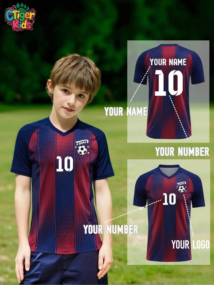 Kids Soccer Barcelona Jersey Red & Blue | Custom Name & Number | Quick-Dry Breathable Fabric | Football Volleyball Training Shirt | Youth Performance Top | Summer Team Style | Gift For Young Athletes, Halloween, Thanksgiving, Christmas And New Year Gifts