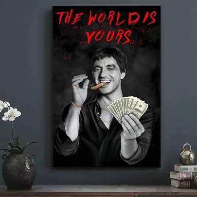 1 "The World Is Your" Modern Art Canvas Posters -Scar Noodle Star Tony Montana Style Wall Arts And Decorative Paintings, Suitable For Bedrooms, Living Rooms, Corridors, Offices, Room Decoration Home Decoration, Unique Gift Creativity- Optional Frame