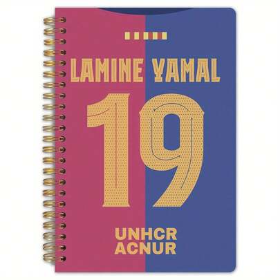 1pc Genius Youth No.19 Jersey Spiral Notebook - 5.5x8.3 Inch Double-Sided Printed Football Fan Gift, 50 Pages With High-Quality Inner Pages, Vibrant Pink & Blue Design For Sports Enthusiasts, Study & Office Supplies, Sports Journaling, Modern Notebook, Spiral Binding