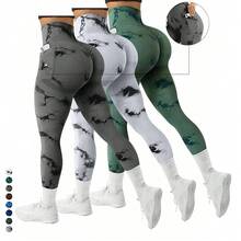 Neue Tie-Dye Yogahose mit Seitentaschen, lange, hautenge Lauf-Sport-Fitnessbekleidung, Po-liftende Yoga-Leggings für Frauen - silbergrau - Übersicht 2