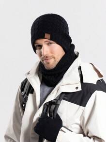 新款欧美风男士针织帽冬季保暖羊毛帽围巾手套2件套/3件套防寒帽 - 灰色 - 查看 3