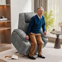 Electric Power Lift Recliner Chair (Leathaire) With Massage For Elderly,  Single Sofa With 2 Cup Holders Side Pockets, Grey - 灰色 - 查看 4