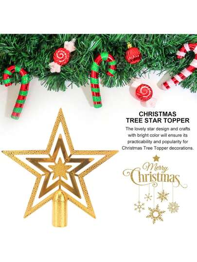 1 sztuka, ozdoba na czubek choinki w kształcie gwiazdy, 15 cm, unikalny wzór w kształcie gwiazdy, dodaje blasku radosnym Bożym Narodzeniom. Solidne wykonanie, elegancka złota gwiazda, dekoracja domu, dekoracje świąteczne, wystrój pokoju, zima.