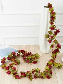 1/3件套人造花环，玫瑰藤蔓丝绸花叶，悬挂式玫瑰花环，适用于房间装饰、墙面背景、婚礼拱门、派对背景 - 酒紅色 - 查看 1