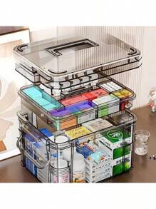 1pc Dual Layer Transparent PVC Pill Box - Convenient Medication Storage Box, Suitable For Home & Travel, No Power Needed, Lightweight & Portable, Matte Surface, Can Be Placed On Tabletop, Independent Design, Capacity Less Than 3.2 Cubic Feet, Max Height 27 Inches, Waterproof, Flip-Top Closure, Multi-Purpose Storage Box