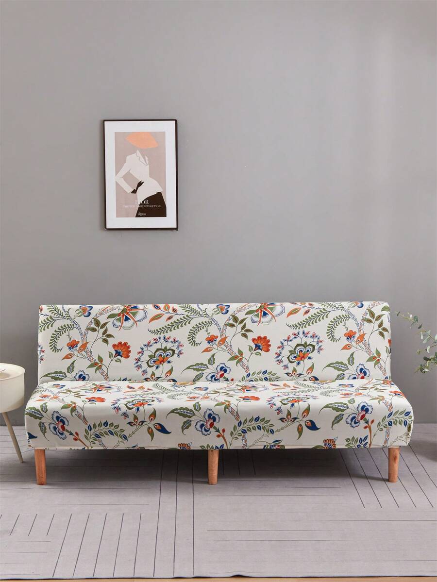 1 件装饰折叠沙发床罩，牛奶丝面料，防滑弹性通用型 3 座，花卉印花，4 种颜色，完美适合折叠沙发床，适合春季、夏季、秋季、冬季 - 彩色 - 查看 1