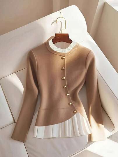 Suéter feminino elegante e casual de malha, pulôver chique, adequado para uso casual e formal, uso diário confortável, design requintado, ajustado e confortável, outono/inverno