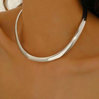1 pieza Collar gargantilla minimalista de línea de metal de moda, collar abierto en forma de C de plata, joyería diaria para mujeres