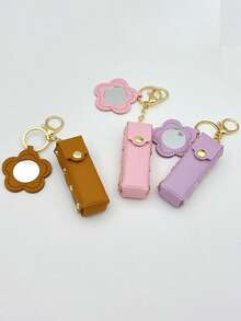 Customized Text Portable Lipstick Case With Heart Shaped Mirror, Cute Minimalist Keychain