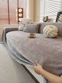 1pc Chenier Sofa Cover, Sofa Blanket, Non-Slip Furniture Protector, Pet Cover, Machine Washable, Excludes Pillows, Sofa Slipcover, Large Sofa, Sofa Bed, Coconut Pattern, Sofa Cover - Grey - View 8