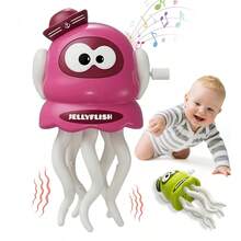 1/2个 - 可爱互动海洋蓝色塑料发条跳舞章鱼玩具（不含电池），色彩鲜艳的海洋动物造型爬行鱿鱼幼儿感官玩具，适合练习趴卧和3岁生日礼物 - 适合3岁宝宝的益智玩具