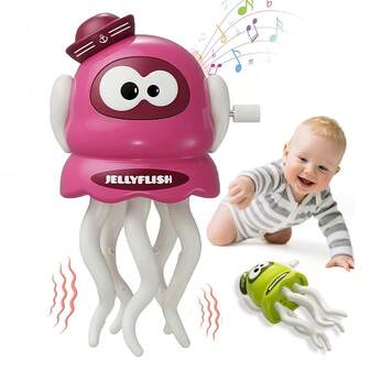 1/2Pcs - Cute Interactive Ocean Blue Plastic Wind-Up Dancing Octopus Toy (No Battery), Vibrant Sea Animal Design Crawling Squid Toddler Sensory Toy For Tummy Time & 3st Birthday Gift - Developmental Toy For Babies 3st