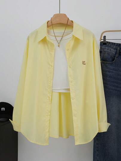 Chemise ample pour femmes, couleur unie, brodée, pour le travail ou le casual, automne/printemps