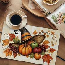 4pcs/6pcs/8pcs Elegant Autumn Placemats, Featuring Pumpkin & Witch Hat Designs With Fallen Leaves, Durable Polyester, Machine Washable, Suitable For Home Kitchen, Parties, Birthdays, Seasonal Decor, Autumn, Home, Halloween, 11.81*17.72 Inches - Multicolor - View 8